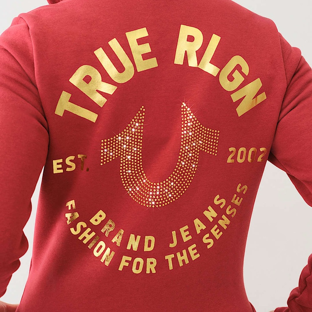 True Religion Metallic Logo & Rhinestones Zip Hoodie